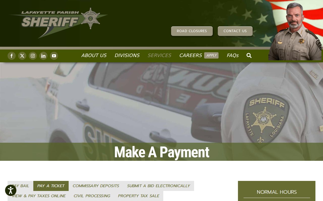 Lafayette Parish warrant records: ticket payment channels, city ticket exception, and counter hours
