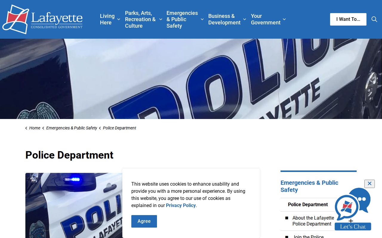 Lafayette warrant records: Lafayette Police Department public contact block and building